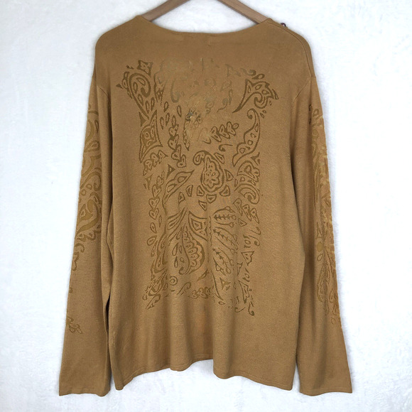NWT SOFT SURROUNDINGS Beaded Sweater Plus Sz 2X Camel Tan L/S Knit Burnout Rayon - Picture 2 of 11